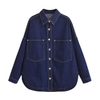 Denim and Duds Women’s Blue Oversized Denim Jacket with Lapel Collar and Patch Pockets
