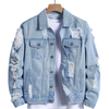 Denim and Duds Men’s Blue Distressed Denim Jacket with Ripped Detail