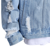 Denim and Duds Men’s Blue Distressed Denim Jacket with Ripped Detail
